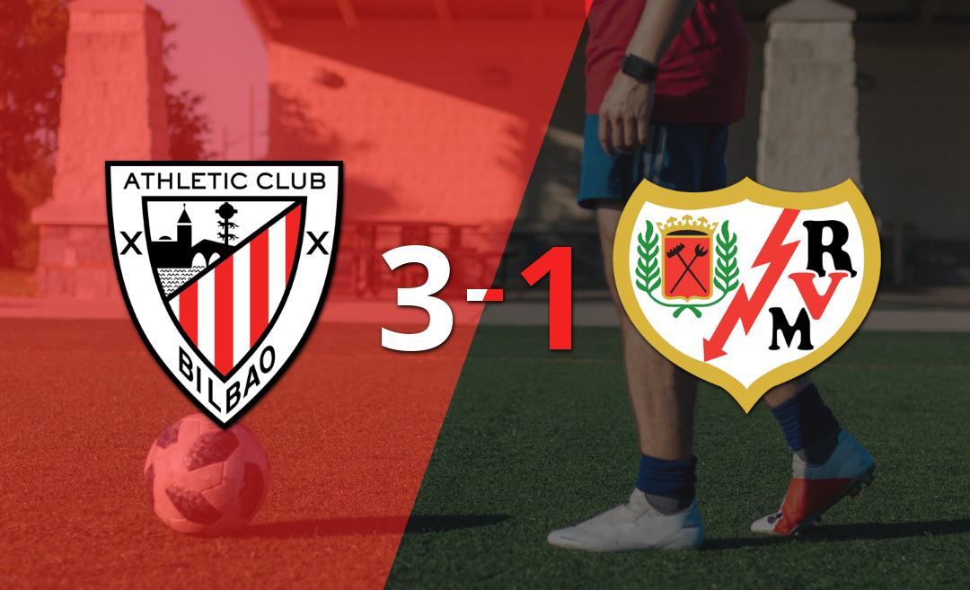 Athletic Bilbao da vuelta el marcador y triunfa 3 a 1 sobre Rayo Vallecano